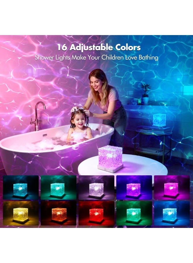 Shower Light No Wiring, Rechargeable 16 Color Ocean Wave Projector Light, Dimmable Waterproof Shower Lamp with Remote, Ocean Lamp for Shower, Bathroom Night Light, Birthday Gifts for Girl - Image 3