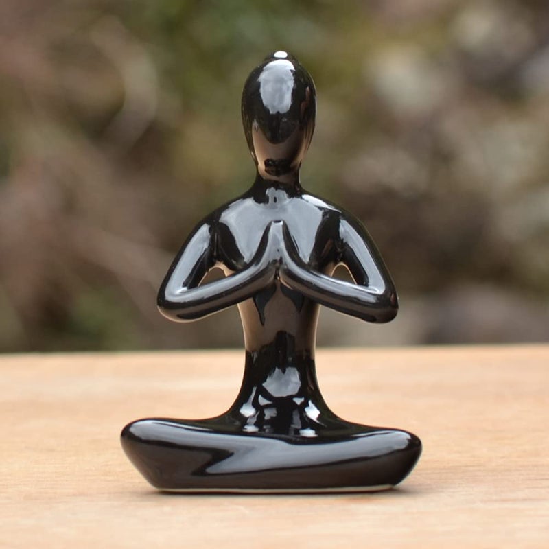 OwMell Lot of 4 Meditation Yoga Pose Statue Figurine Ceramic Yoga Figure Set Decor - Black - Image 5