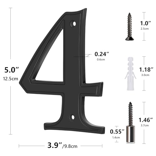 Emotionlite House Numbers 4, Emotionlite House Address Numbers, Black Large Modern House Numbers for Outside, Metal Mailbox Number, 5" Zinc Alloy Style - Image 5