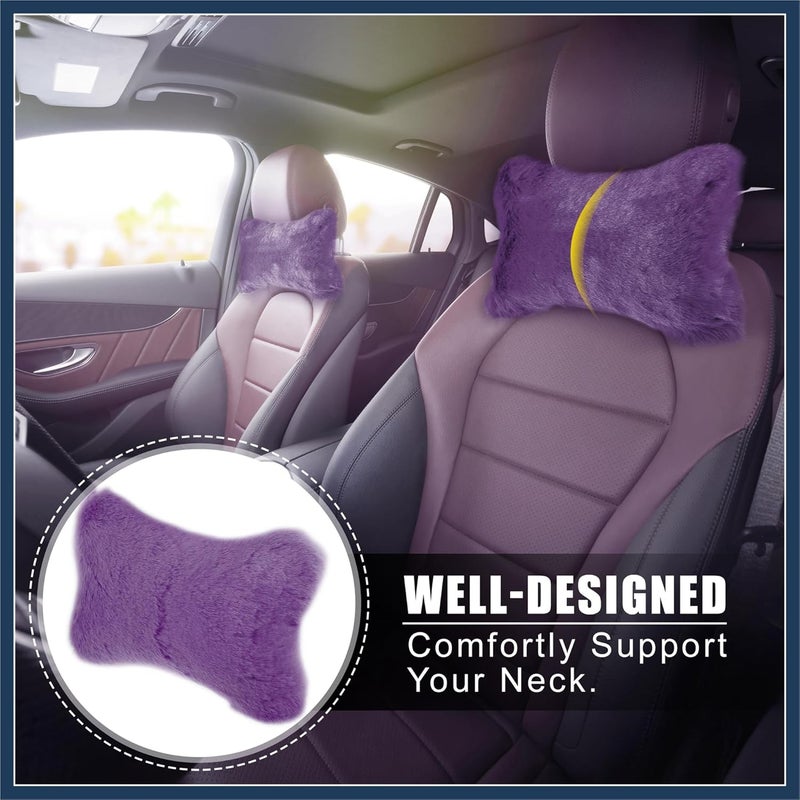 INFINAUTO 1 Pair Furry Car Seat Neck Pillows Soft Headrest Accessories - Purple - Image 3