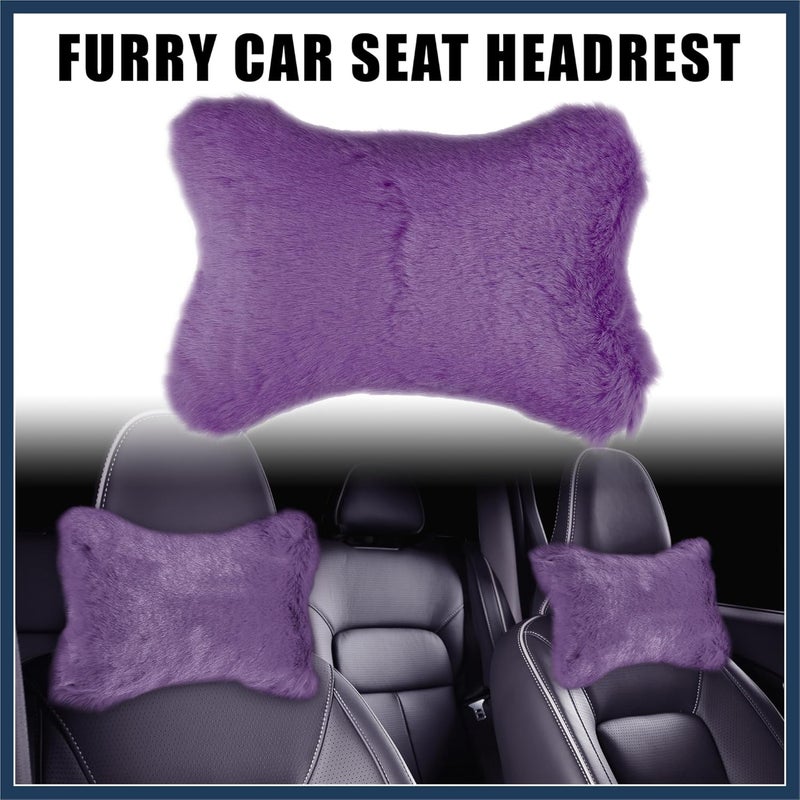 INFINAUTO 1 Pair Furry Car Seat Neck Pillows Soft Headrest Accessories - Purple - Image 2
