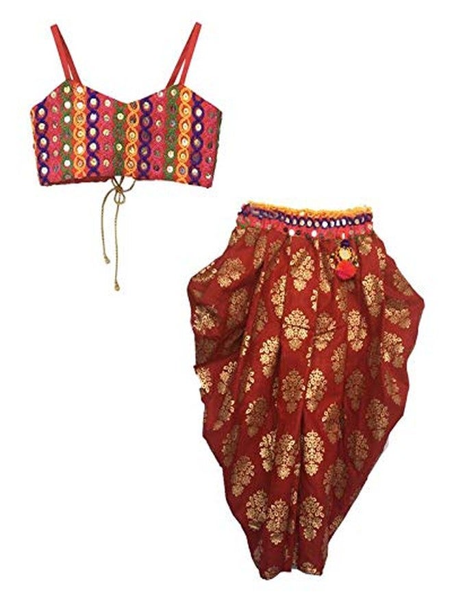 Aglare Girls Indo-western, Cotton, Safe to Skin, Casual Wear, Multi-occasional Dhoti Suit Dress (Red, 9-10 Years) - Image 1