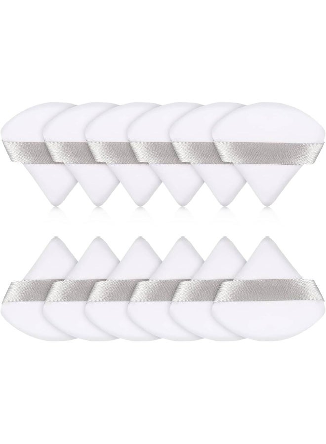 MOMENT 12 Pieces Powder Puff Face Triangle Makeup Sponge For Loose Powder Setting Powder Velour Foundation Blender Sponge Beauty Makeup Tool, White - Image 1