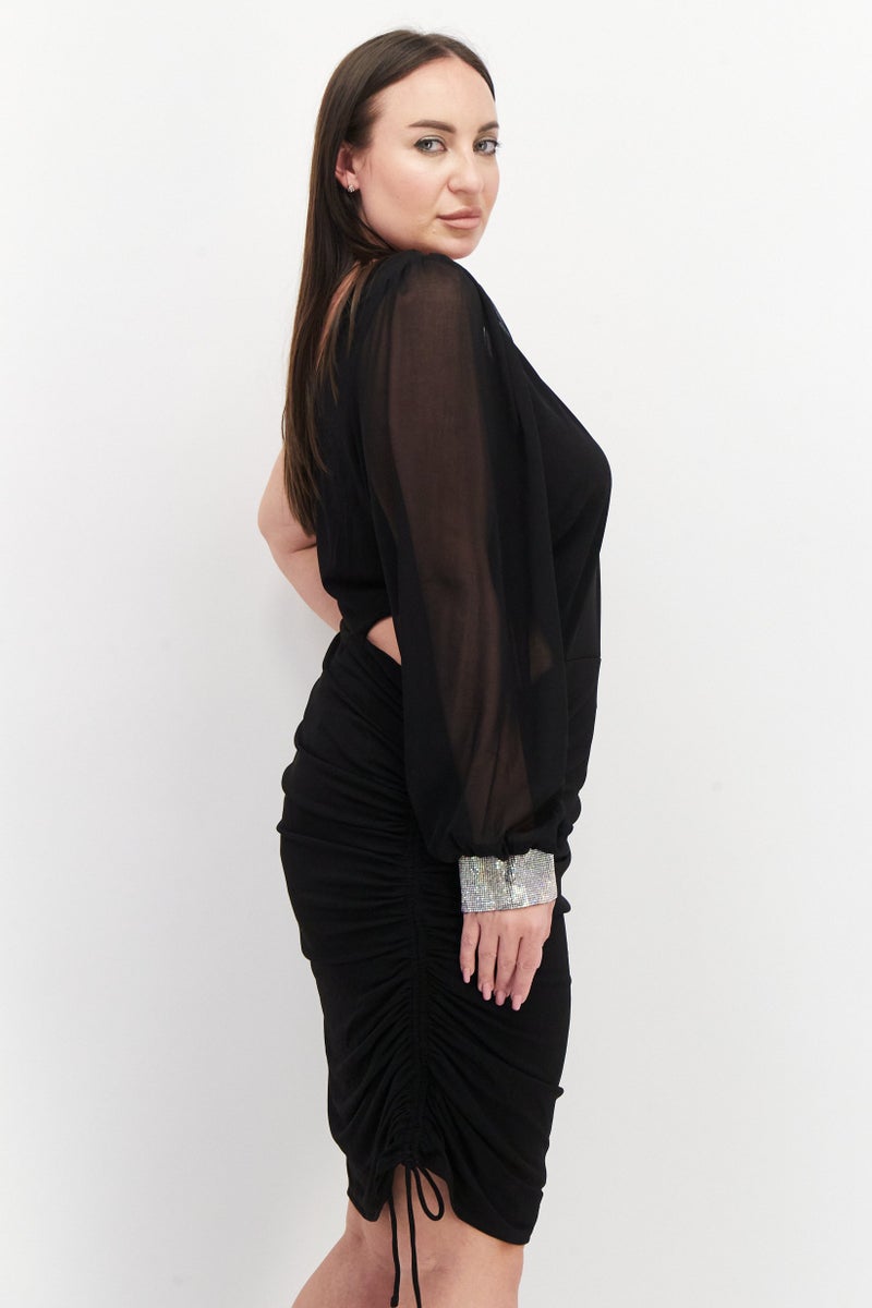 City Studio Women Plus Size Textured Midi Dress, Black - Image 2