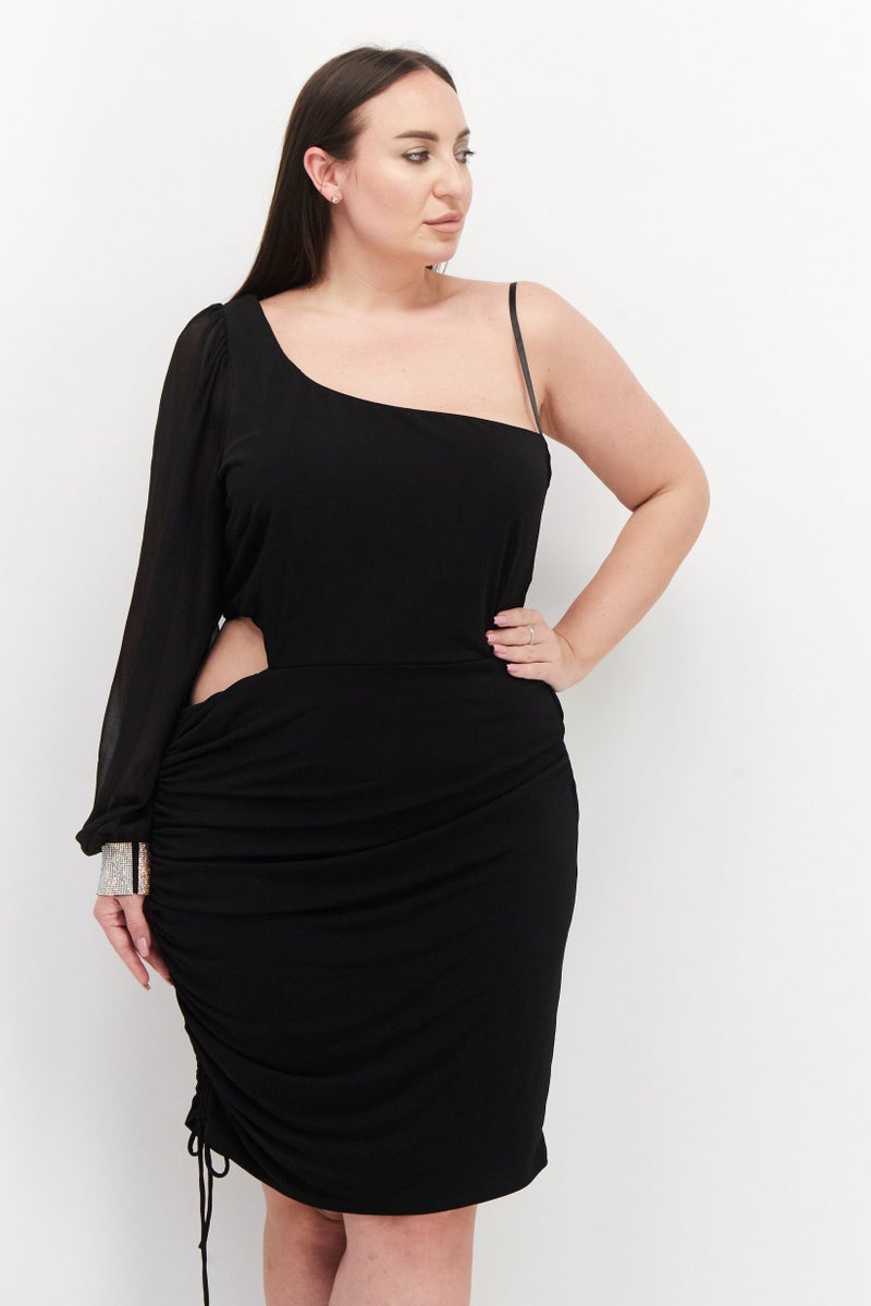 City Studio Women Plus Size Textured Midi Dress, Black - Image 1