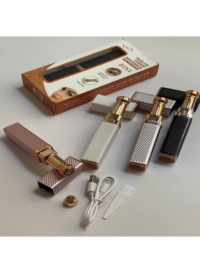 ماكينة تشذيب الحواجب وإزالة شعر الوجه للنساء، ماكينة حلاقة حواجب ومزيل شعر 2 في 1، شفرات حلاقة غير مؤلمة قابلة لإعادة الشحن للوجه، الحاجب، الشفاه، الجسم، الذقن، الذراعين، مع ضوء LED مدمج (أسود) - Image 3