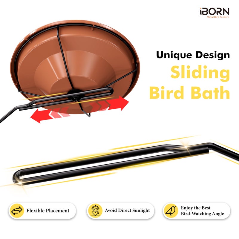 iBorn Bird Bath for Outside,Deck Mounted Bird Bath 12inï¼ŒBirds Baths for Outdoors with Adjustable Clamp 3.2inï¼ŒBPA-Free Bowlï¼Œ360Â°Swivel & Adjustable Height Bracketï¼ŒDetachable Birds Baths, Pack of 1 - Image 4