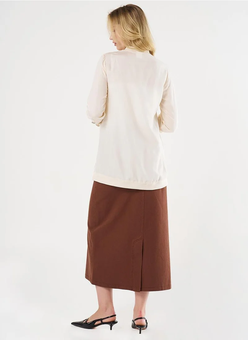 Kayra Shiny Button College Collar Tunic Ecru