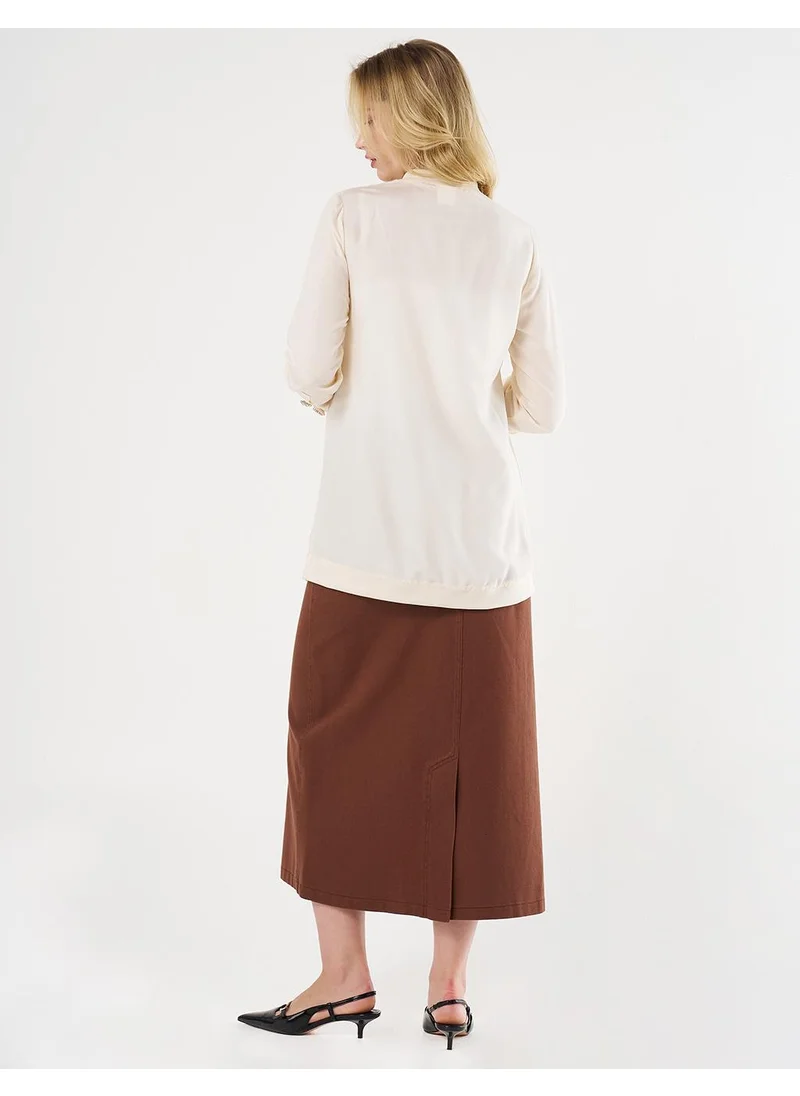 Kayra Shiny Button College Collar Tunic Ecru