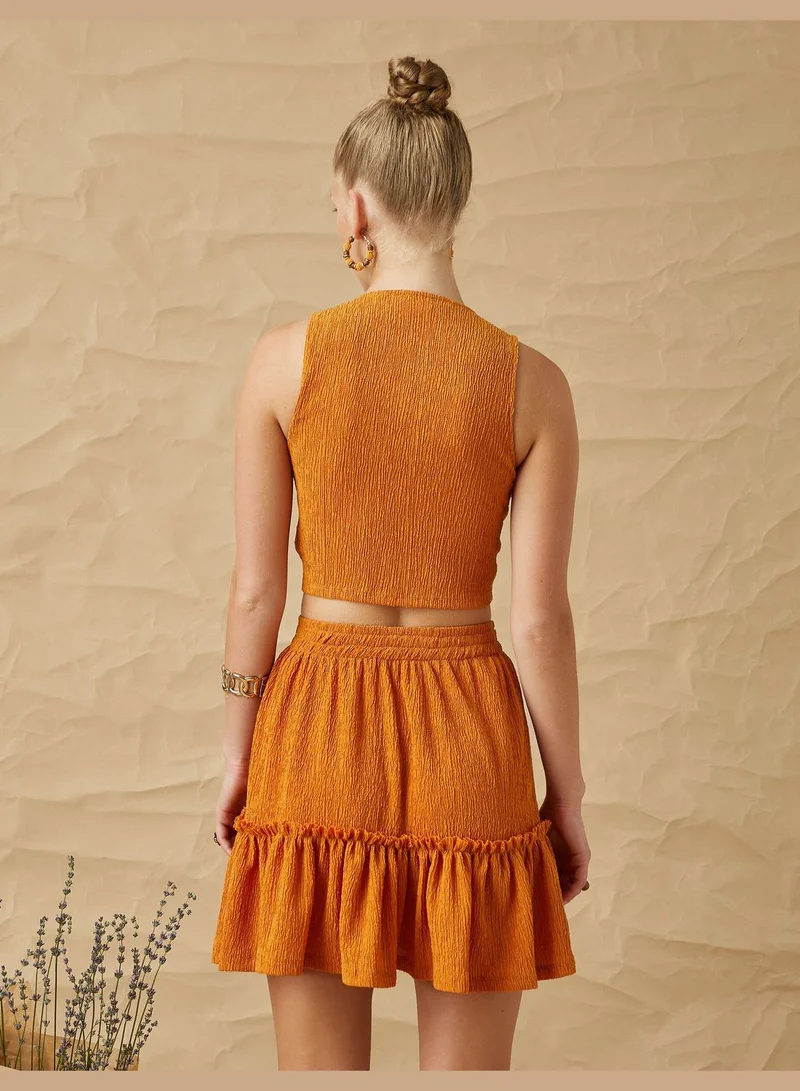 كوتون Crop Tank Top Shirred V Neck