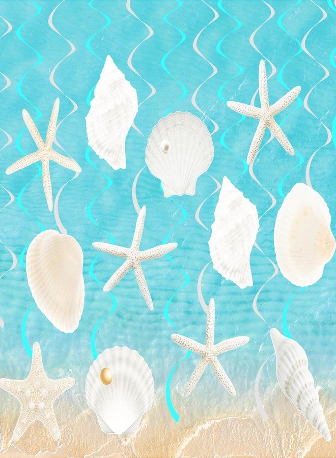 umoni Seashell Hanging Swirls 21Pcs Coastal Beach Birthday Party Decoration Starfish Seashell Ceiling Swirls Decor Ocean Seashell Conch Cutout Hanging Streamers for Nautical Wedding Party Supplies - Image 1