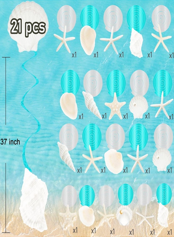 umoni Seashell Hanging Swirls 21Pcs Coastal Beach Birthday Party Decoration Starfish Seashell Ceiling Swirls Decor Ocean Seashell Conch Cutout Hanging Streamers for Nautical Wedding Party Supplies - Image 3