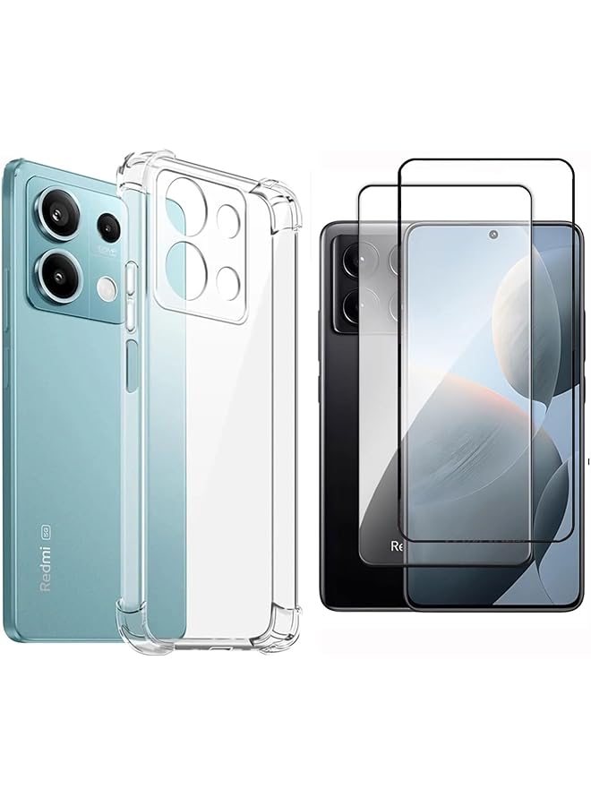 erorex 1+2Pcs Case Compatible With Xiaomi Poco X6 5G Case Cover And 2Pcs Screen Protector Tempered Glass Protector Soft Tpu Transparent Cover Clear - Image 1