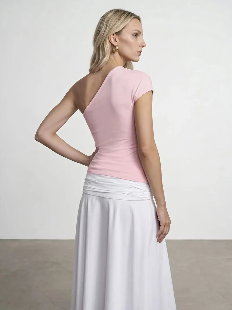 ديلفين Dilvin Slim Fit Off-Shoulder Jersey Blouse With Tie Detail
