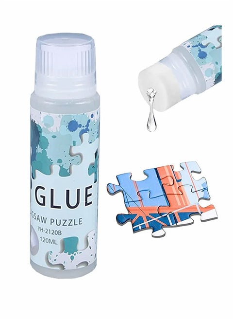 Puzzle Glue with Sponge Head, Jigsaw Puzzle Glue for Kids, Puzzle Glue Clear with Applicator, Water-Soluble Special Craft Puzzle Glue, Puzzle Saver for 1000/1500/3000 Pieces of Puzzle, 120ML