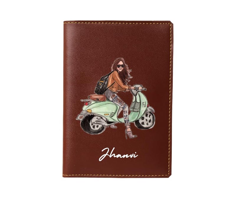 THE CUSTOMISED GIFT غطاء جواز سفر للجنسين للرجال والنساء | مطبوع، أنيق وعصري | غطاء جواز سفر من الجلد النباتي للسفر (بني UV) - Image 3
