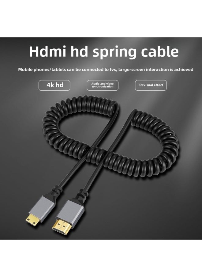 HDMI HD Cable 2.0 Version 4K @ 60Hz Spring Cable Stretch Curl Male To Male Left And Right Elbow Camera SLR Cable-Color:A- C Spring Wire-Line Length:Reverse Bend 2.4m