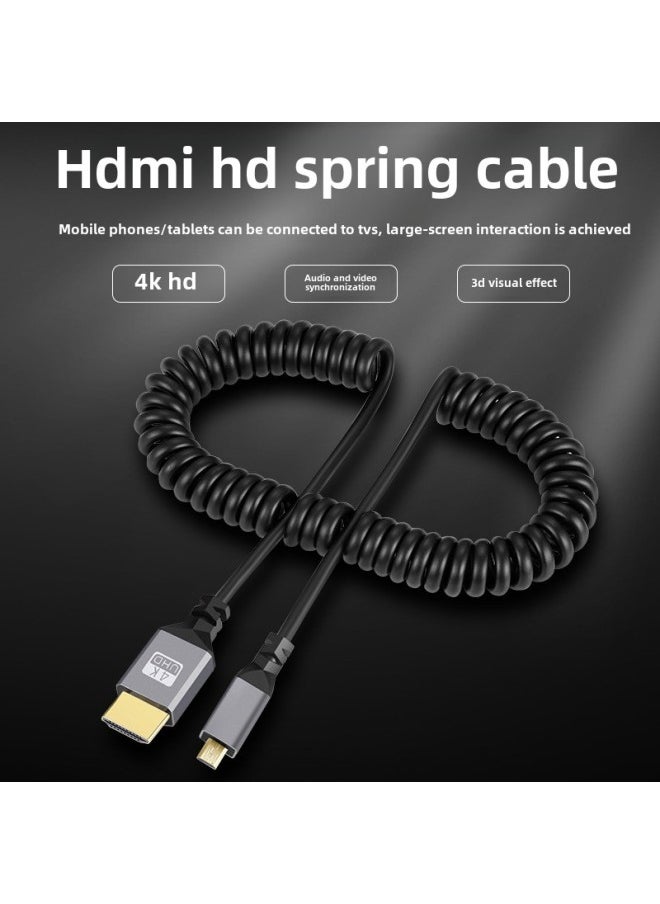 HDMI HD Cable 2.0 Version 4K @ 60Hz Spring Cable Stretch Curl Male To Male Left And Right Elbow Camera SLR Cable-Color:A- C Spring Wire-Line Length:Reverse Bend 2.4m