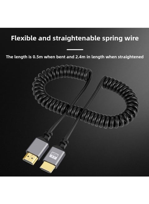 HDMI HD Cable 2.0 Version 4K @ 60Hz Spring Cable Stretch Curl Male To Male Left And Right Elbow Camera SLR Cable-Color:A- C Spring Wire-Line Length:Reverse Bend 2.4m