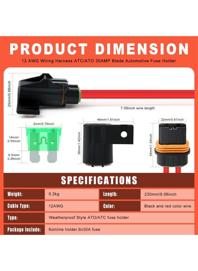 Zhushan 6 Pack Weatherproof Style ATO/ATC Fuse Holder with Cover for Automotive and Marine（12 AWG 30A） - Image 2