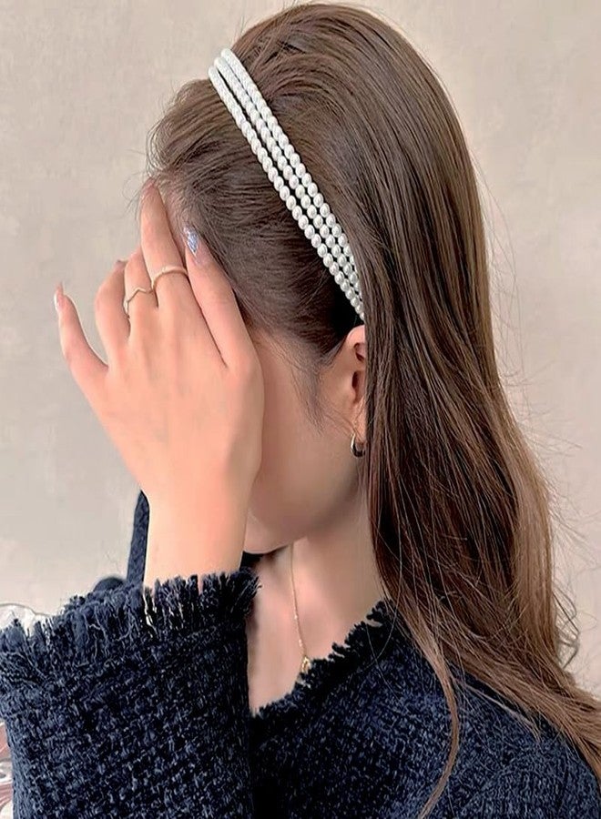طوق رأس زفاف من اللؤلؤ الأبيض من ياوزيو للنساء والفتيات - 3 طبقات، مانع للانزلاق، تصميم فرنسي - إكسسوار شعر للعروس - Image 4