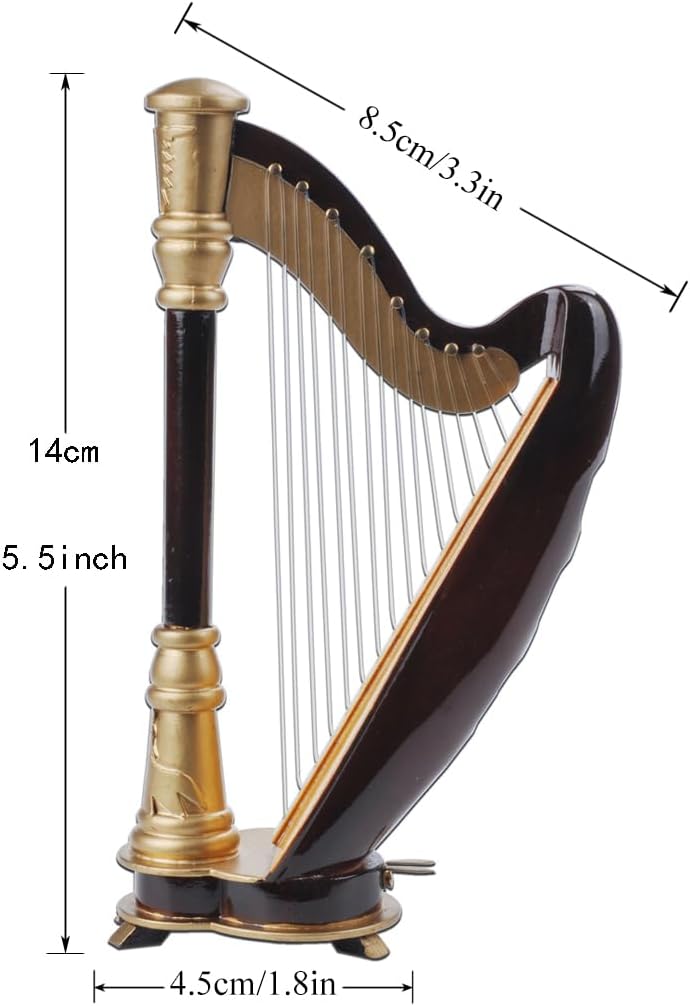 PUNK Mini Harp Model,14CM Hand-made Wooden Harp Musical Instrument Replica Home Office Table Decoration Ornament,Instrument Holiday Gift - Image 1