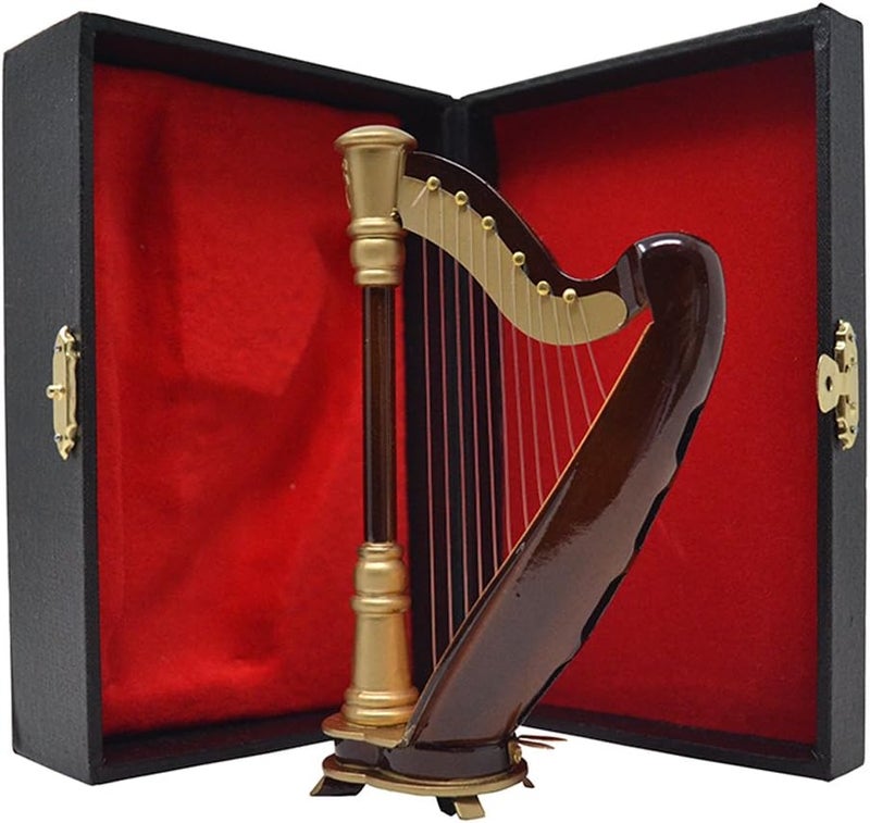 PUNK Mini Harp Model,14CM Hand-made Wooden Harp Musical Instrument Replica Home Office Table Decoration Ornament,Instrument Holiday Gift - Image 2