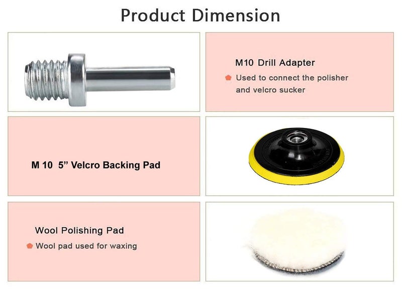 ISC M10 5"(125MM) Backup PAD & Wool Pad for Car Polisher with Drill Machine Attachment with M10 Spindle/Adaptor - Image 2