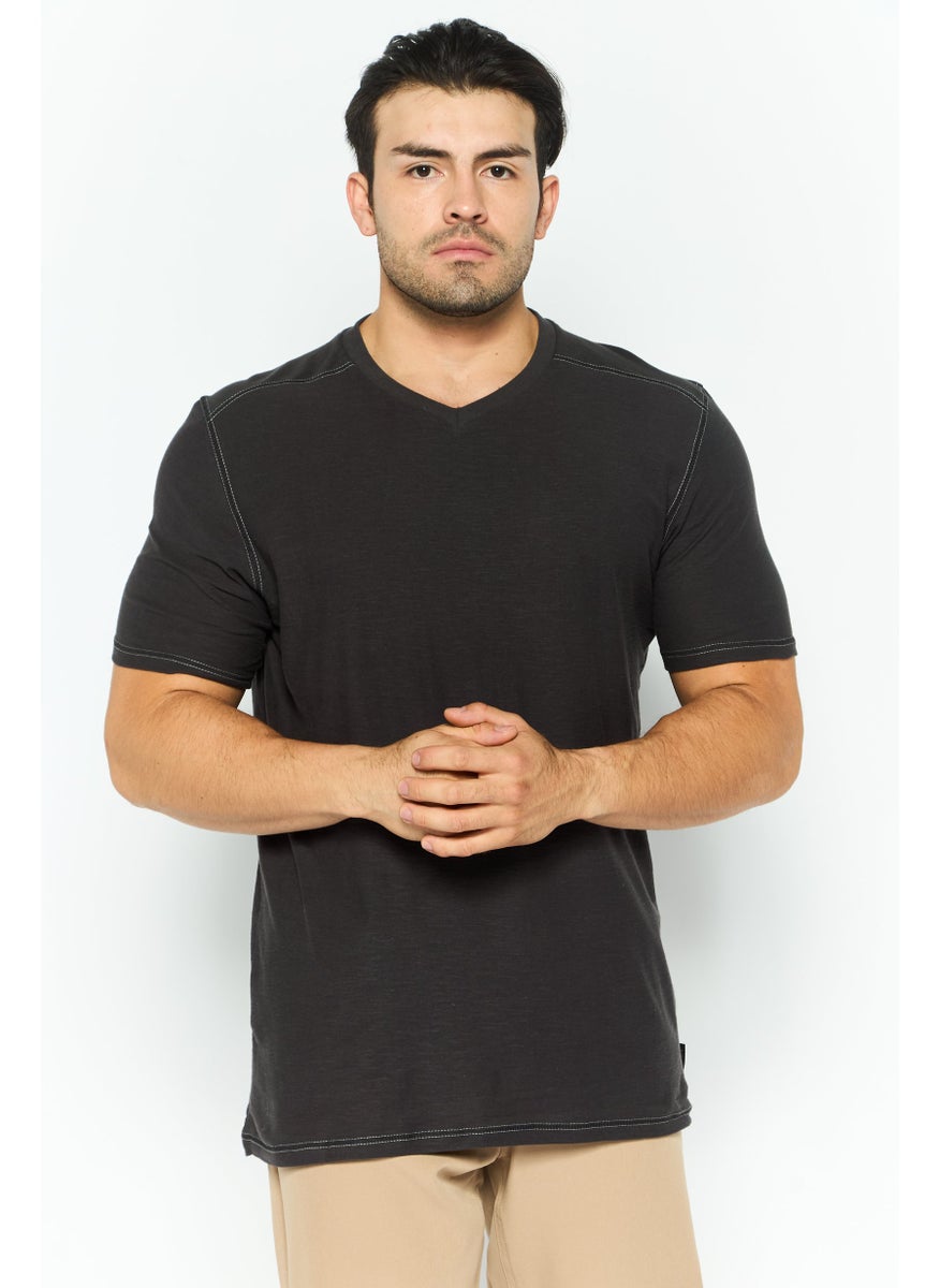 Modern Culture Men Crew Neck Short Sleeves Plain T-Shirt, Charcoal  - Image 1