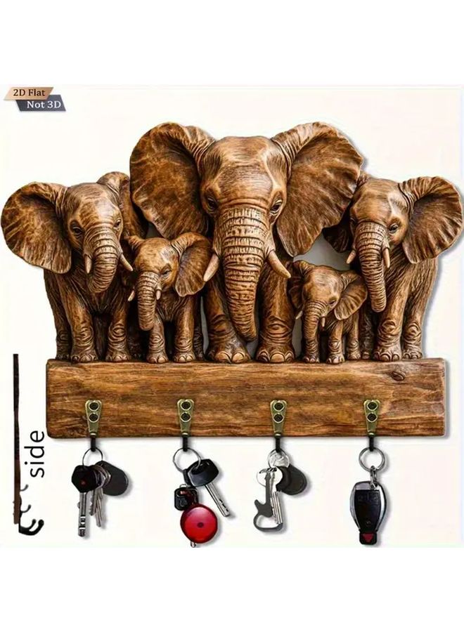 حامل مفاتيح جدارية خشبية لعائلة الفيل مع 4 خطافات معدنية بتشطيب مصقول لديكور المنزل - Image 5