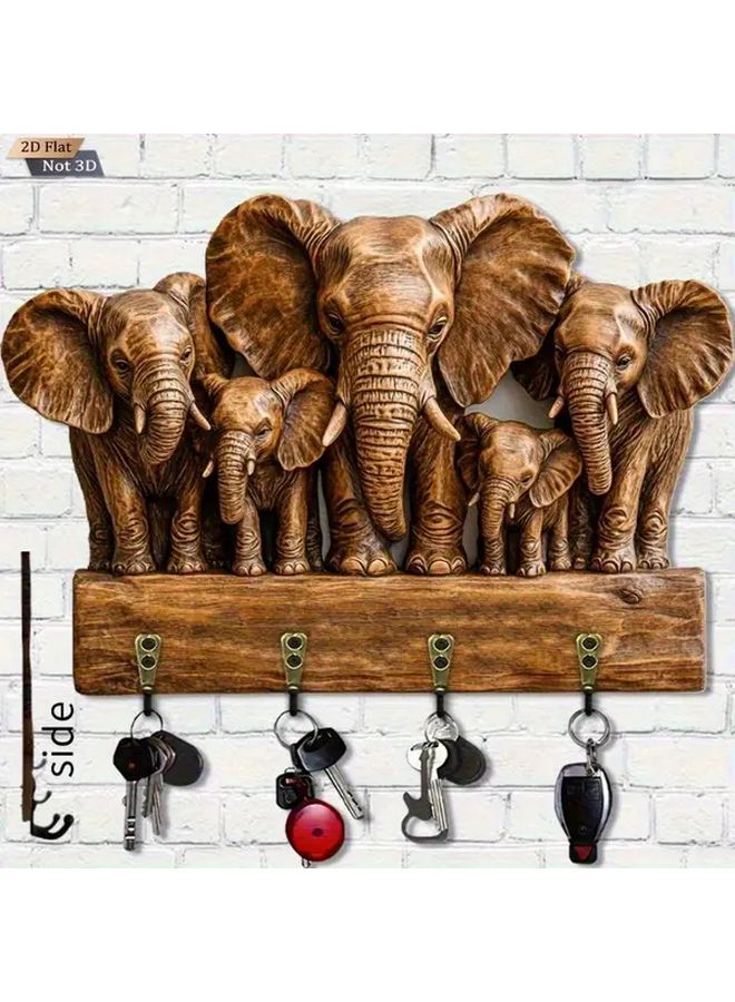 حامل مفاتيح جدارية خشبية لعائلة الفيل مع 4 خطافات معدنية بتشطيب مصقول لديكور المنزل - Image 4