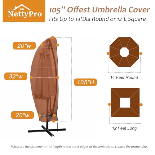 NettyPro Patio Umbrella Cover Outdoor Waterproof Cantilever Parasol Banana Umbrella Cover Fits 12ft to 14ft Brown - Image 3