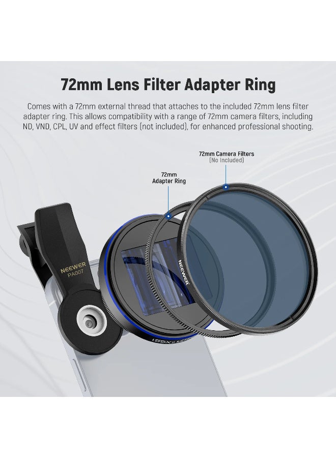 نيوير عدسة الهاتف السينمائية NEEWER 1.55x مع توهج أزرق، بنسبة عرض 2.4:1 فائقة الاتساع، مشبك بخيط 17مم ومحول فلتر 72مم، عدسة كاميرا للهاتف بدقة عالية متوافقة مع iPhone 16 15 14 13 وSamsung S24 S23 وتطبيق Filmic Pro - Image 5
