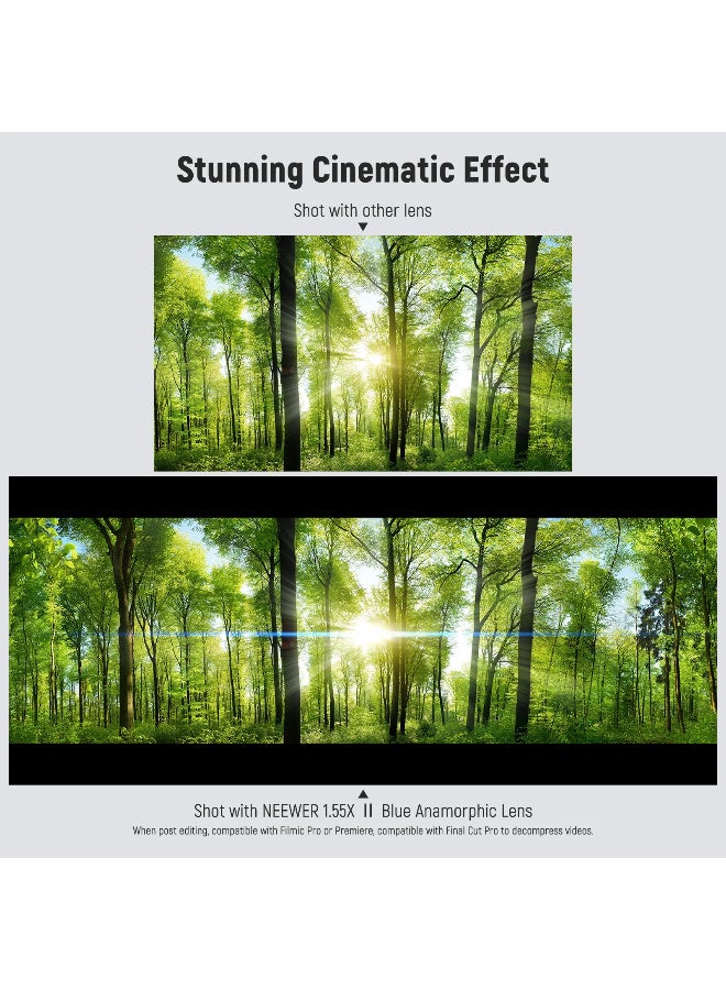 نيوير عدسة الهاتف السينمائية NEEWER 1.55x مع توهج أزرق، بنسبة عرض 2.4:1 فائقة الاتساع، مشبك بخيط 17مم ومحول فلتر 72مم، عدسة كاميرا للهاتف بدقة عالية متوافقة مع iPhone 16 15 14 13 وSamsung S24 S23 وتطبيق Filmic Pro - Image 3