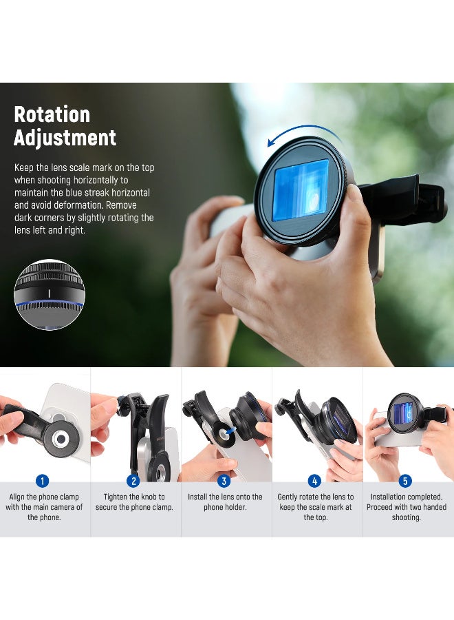 نيوير عدسة الهاتف السينمائية NEEWER 1.55x مع توهج أزرق، بنسبة عرض 2.4:1 فائقة الاتساع، مشبك بخيط 17مم ومحول فلتر 72مم، عدسة كاميرا للهاتف بدقة عالية متوافقة مع iPhone 16 15 14 13 وSamsung S24 S23 وتطبيق Filmic Pro - Image 4