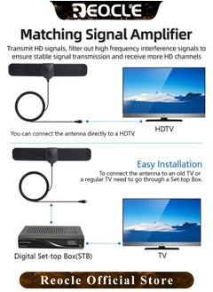 REOCLE TV Antenna Indoor for Smart TV Support 4K 1080p Digital HDTV Antenna Long 80 Miles Range Smart Switch Amplified Signal Booster with 13ft Coax HDTV Cable AC Adapter  - Image 2