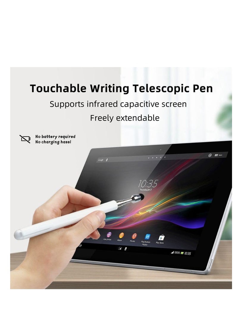 SYOSI Universal Telescopic Stylus Pen for Touch Screens,Retractable Pointer Stick & Stylus with Special Flocking Tip,Extendable High Precision & Soft, Stylus Pen for Touch Screens (White)  - Image 2