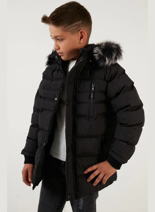 ليلا معطف شتوي مبطن بالقطيفة من ليلا بغطاء رأس قابل للإزالة وجيب للأولاد