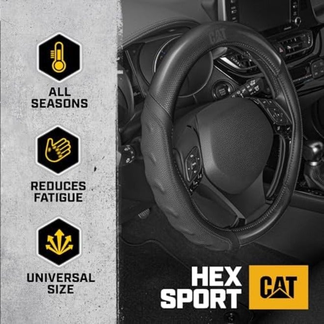 Caterpillar HexSport Black Carbon Fiber Steering Wheel Cover, Standard 15 inch Size, Durable and Comfortable with Advanced Grip, Car Steering Wheel Cover for Auto Truck Van  SUV - Image 4