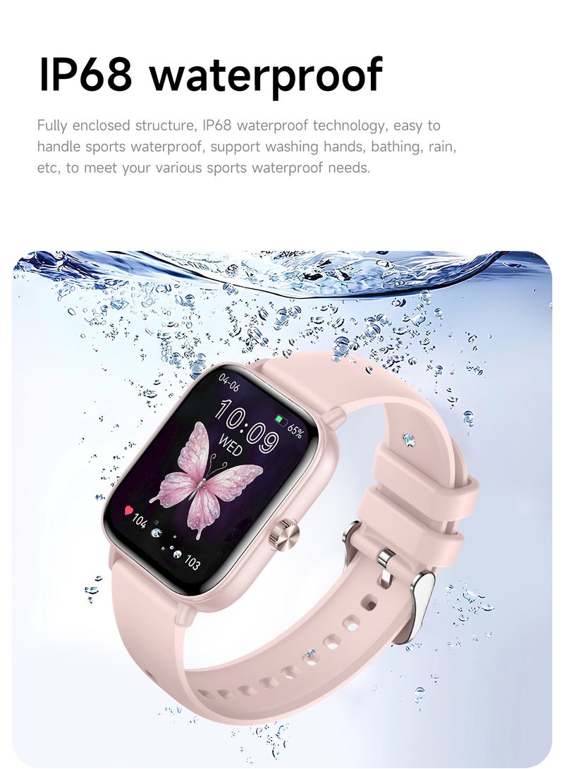 RollsTimi  Women's Smartwatch, 1.83-Inch IPS Screen, IP68 Waterproof Fitness Watch, Bluetooth Call (Answer/Make), 100+Sport Modes, Heart Rate/Sleep Monitor, Voice And Life Assistant, Fashion Women Casual Watch, RT-I128 Tape Pink - Image 2
