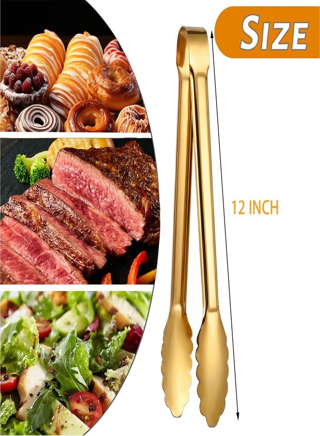 SUPROD 4 Pack Serving Tongs 12 Inch Salad Tongs Buffet Tongs Stainless Steel Food Tong Serving Utensils for Buffet Wedding Party Catering (12 Inch, Gold) - Image 5