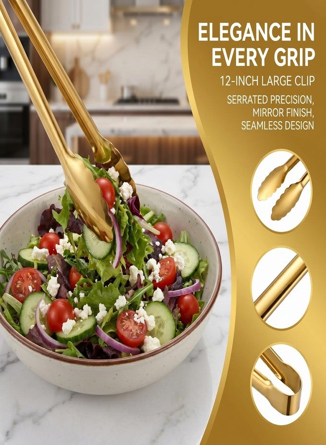SUPROD 4 Pack Serving Tongs 12 Inch Salad Tongs Buffet Tongs Stainless Steel Food Tong Serving Utensils for Buffet Wedding Party Catering (12 Inch, Gold) - Image 2