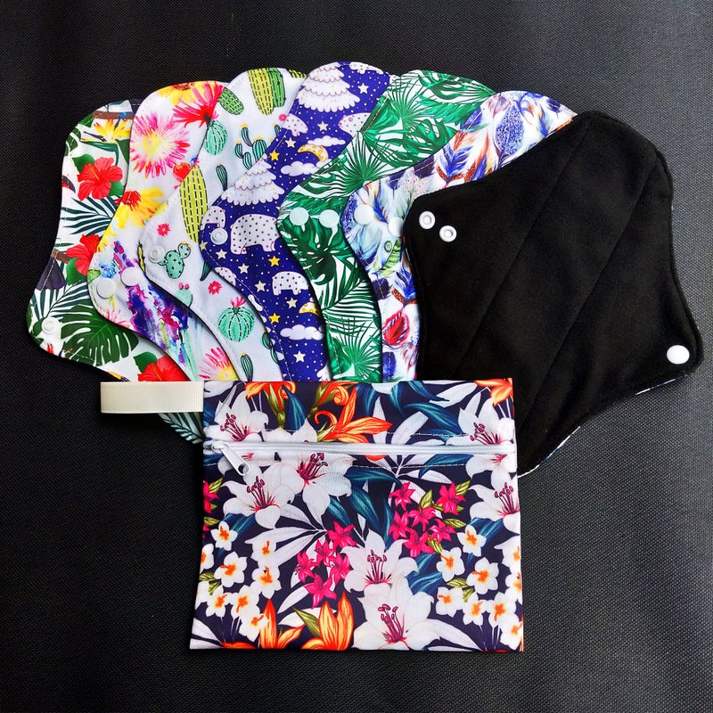MissC2C 7PCS Pack Reusable Menstrual Pads Including 6PCS Cloth Sanitary Pads Mama Cloth Pad 1PC Mini Wet Bag - Image 3