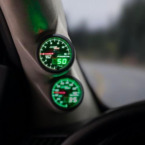 MaxTow Double Vision 1500F Pyrometer Exhaust Temp Gauge Kit - Includes 1/8-27 NPT Type K EGT Probe & Wiring - Black Dial - Green LED Lighting - Analog & Digital Readouts - for Diesel Trucks - 2-1/16" - Image 2