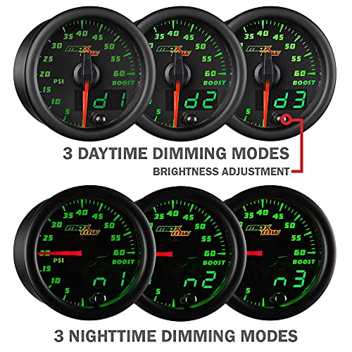 MaxTow Double Vision 1500F Pyrometer Exhaust Temp Gauge Kit - Includes 1/8-27 NPT Type K EGT Probe & Wiring - Black Dial - Green LED Lighting - Analog & Digital Readouts - for Diesel Trucks - 2-1/16" - Image 5