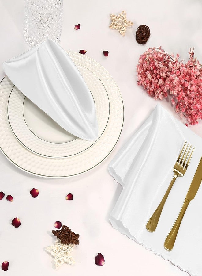 Eychei 60 Pieces White Satin Napkins 20x20 Inches Satin Cloth Napkins, Square Satin Napkins with Scalloped Edges, Elegant & Silky Table Napkins for Restaurant Banquet Wedding - Image 3
