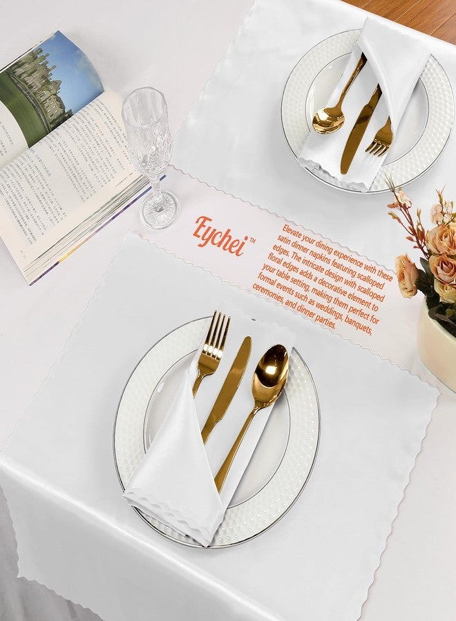 Eychei 60 Pieces White Satin Napkins 20x20 Inches Satin Cloth Napkins, Square Satin Napkins with Scalloped Edges, Elegant & Silky Table Napkins for Restaurant Banquet Wedding - Image 2