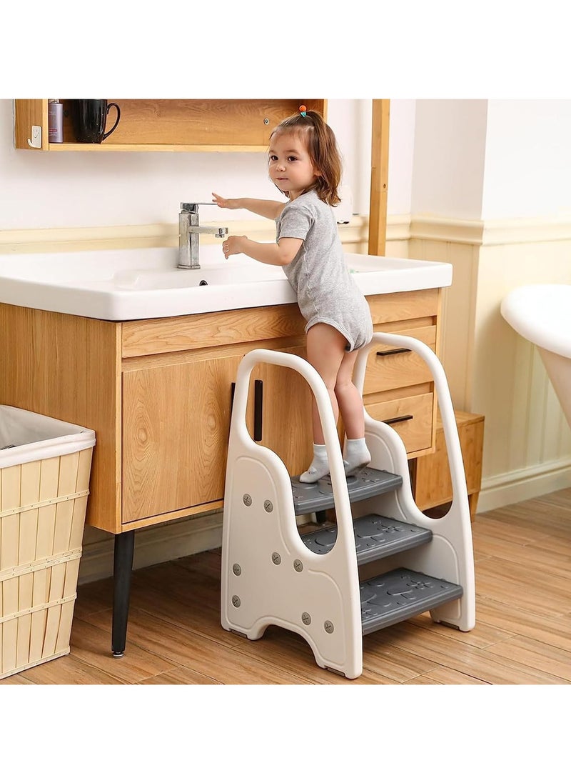 Jorunb 3 Step Stool for Kids, Kitchen Bathroom Sink Helper Stool for Toddlers, Kids Toilet Potty Training Stool with Handles and Non-Slip Pads for 3-6 Kids (white)  - Image 1
