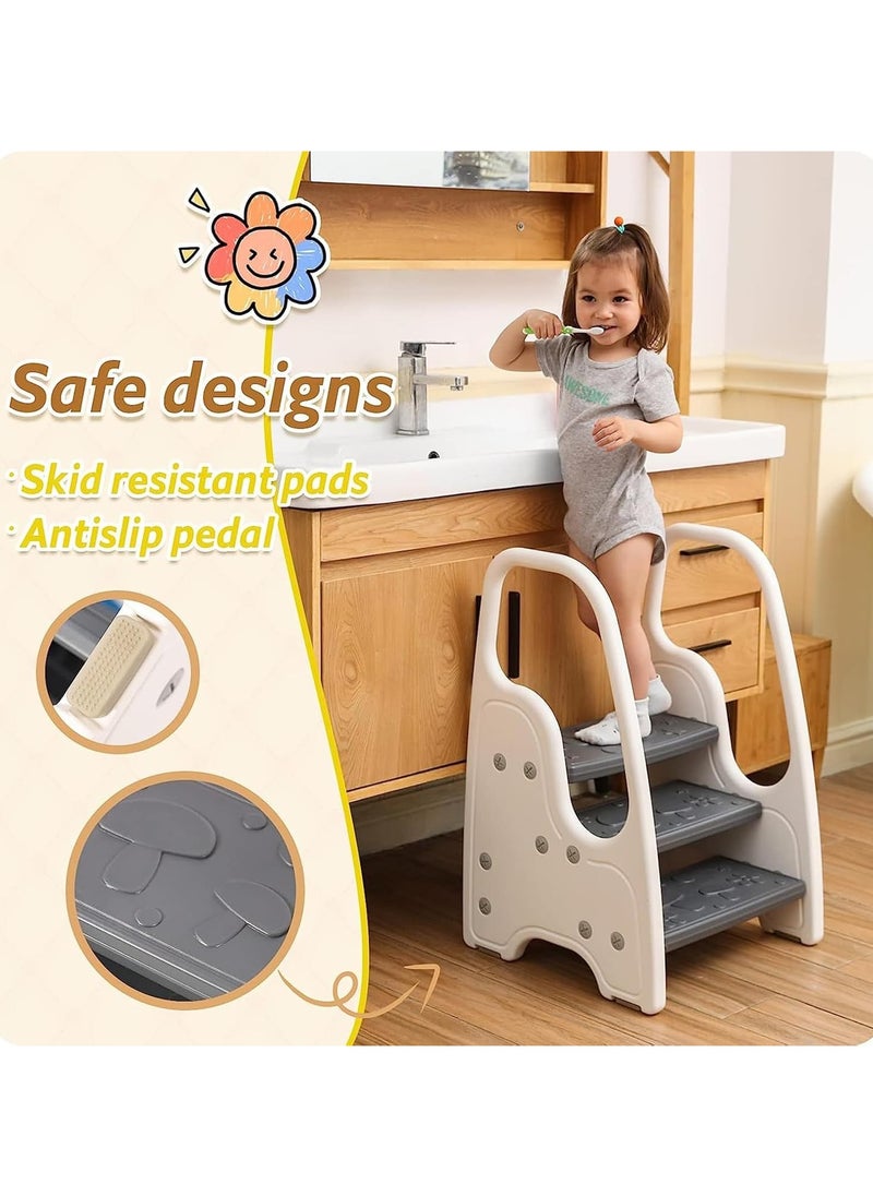 Jorunb 3 Step Stool for Kids, Kitchen Bathroom Sink Helper Stool for Toddlers, Kids Toilet Potty Training Stool with Handles and Non-Slip Pads for 3-6 Kids (white)  - Image 3