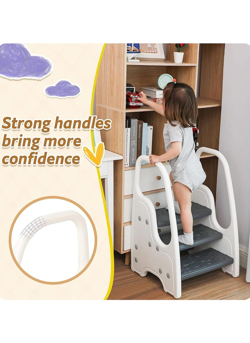 Jorunb 3 Step Stool for Kids, Kitchen Bathroom Sink Helper Stool for Toddlers, Kids Toilet Potty Training Stool with Handles and Non-Slip Pads for 3-6 Kids (white)  - Image 4